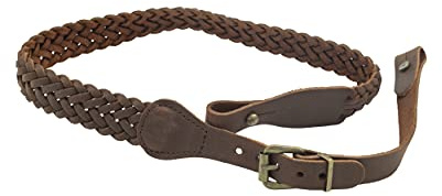 Januel - Bretelle pour Arme - Bretelle pour Carabine - Bretelle pour Fusil - Cuir Tressé 7 Brins - Largeur 25mm - Longueur 100cm - Longueur Réglable - avec Boutons de Fixation - Marron