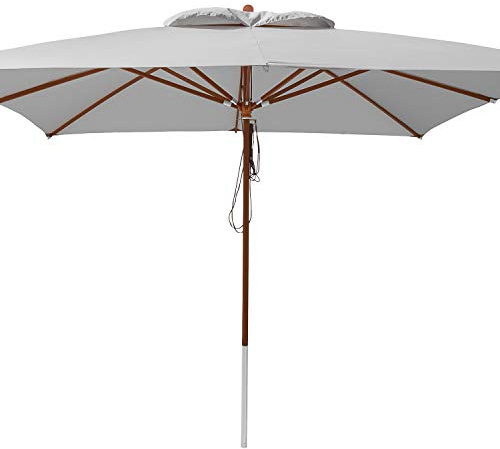 anndora® Sonnenschirm 4 x 4 m eckig mit Holz Gestänge Stammschutz - Farbauswahl - natur, milchkaffee, grün, blau, dunkelrot, braun