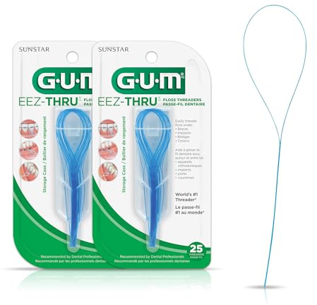 GUM EEZ-Thru Floss Threaders, Dental Flossers for Braces, Bridges, & Implants, 25 Count (Pack of 2)