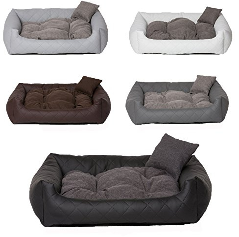 MH Hundebett Hundekissen Hundesofa Katzenbett Hundekorb Gestepptes Kunst Leder (M (ca. 70x55 cm), Schwarz)