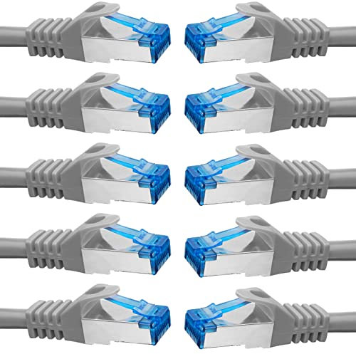 BIGtec - 10 Stück - 10m CAT.7 Gigabit Patchkabel Netzwerkkabel grau Kupferkabel Patch Ethernt LAN DSL Kabel CAT7 (RJ45, Cat 7, S/FTP PIMF) 10,00m