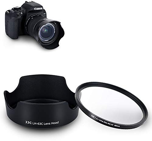 EW63C Bayonet Lens Hood with UV Filter Fits for Canon RF-S 14-30mm F4-6.3 on EOS R50 V Camera EF-S 18-55mm F3.5-5.6 F4-5.6 RF 24-50mm F4.5-6.3 IS STM, Reversible Lens Shade Replaces Canon EW-63C