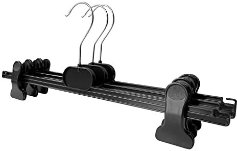 RSR Hangers Kleiderbügel 20 Stück Hosenbügel Hosenspanner Kunststoff 40 cm | rutschfeste gummierte und verstellbare Klammern | 360° drehbarer Haken | platzsparend