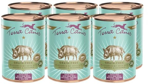 Terra Canis Wildschwein, Getreidefrei Nassfutter für Hunde, 6x400g | 100% Lebensmittelqualität aller Rohstoffe, mit frischem Fleisch, reich an Nährstoffen, getreide- und glutenfrei