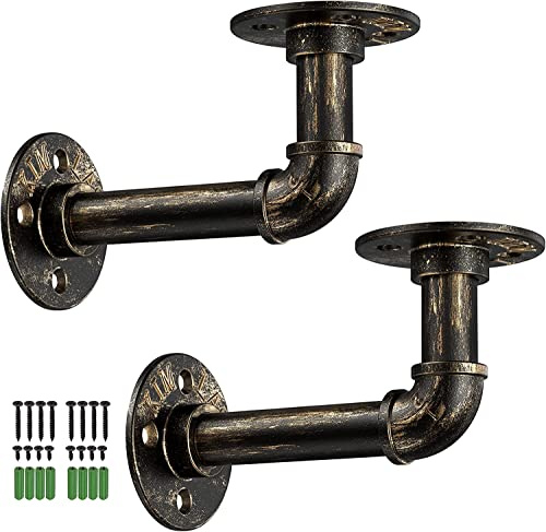 Tanice Supporti per Mensole - Paio Tubi Staffe Mensole con Stile Industriale Steampunk 2 Staffe con Flange 15 * 8 * 6,5cm per Mensola Scaffale a Parete Galleggianti Appese Mobili Fai da Te - Bronzato