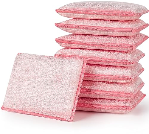 JEBBLAS Bambu absorberande svampar kök rengöring svampar återanvändbara disktvättsvampar (8 pack) Rosa