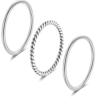 SILBERTALE Damenring Silber 925 Dünner Minimalistisch Set 1.2mm Schmaler Stapelringe Vorsteckring Geflochtener Kordelring Stacking Daumenring Midi Knöchelringe Echt Silberringe Set Größe 43-58