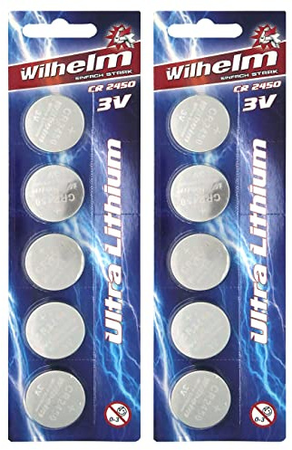 Wilhelm CR2450 Lithium Knopfzellen 3V 600 mAh, ø24,5x5 mm – 10 Stück
