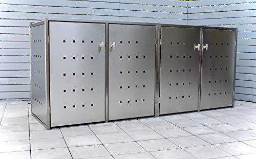 Mülltonnenbox Kompakt 120 Liter und 240 Liter Edelstahl 4er Box (abschließbarer Griff)
