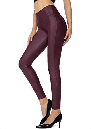 SANTINY Women's 25.5''/27'' Faux Leather Leggings Pants Stretch High Waisted Tights for Women(Wine Red_M)