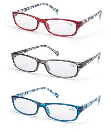 LANLANG Gafas presbicia mujer, Gafas lectura, gafas anti luz azul, filtro azul, gafas de lectura, gafas para leer, Transparente Rojo/Gris/Azul-3pcs, +3.5 dioptrías