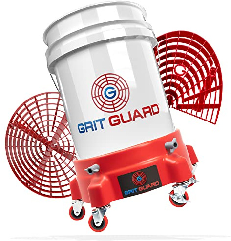 detailmate GRITGUARD Seau de lavage professionnel | US 5 GAL Bucket + Grit Guard Washboard + Grit Guard Dolly pour seau + Grit Guard Insert de saleté | Idéal pour le lavage à la main sur la voiture