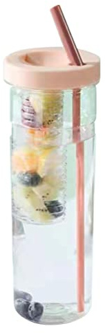 FRLUYNG Trinkflasche mit Fruchtbehälter 700ml Trinkflasche mit Fruchteinsatz Auslaufsicheres Design mit Strohhalm