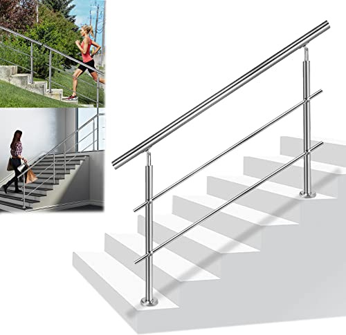 LZQ Corrimano in acciaio inox, ringhiera per scale, interni ed esterni, ringhiera in acciaio inox, ringhiera esterna per scale, parapetti, balcone, giardino (160 cm, con 2 barre trasversali)