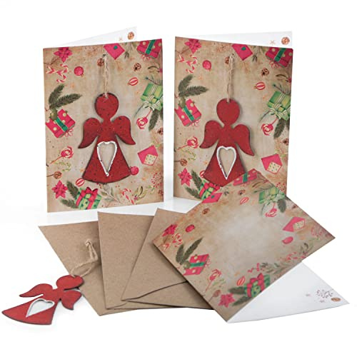 Logbuch-Verlag 3 Weihnachtskarten mit Schutzengel Anhänger mit Kuvert + Weihnachtsanhänger Engel rot grün - Weihnachten Grußkarte 10,5 x 14,8 geklappt