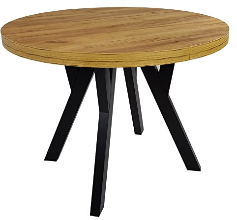 Runder Esstisch Ausziehbar Wohnzimmertisch Holzbeine Rustikaler Tisch mit Schwarzen Tischbeinen Ausziehtisch Küchentisch Kaffeetisch RO-7 Ø100/200 cm Schwarz Craft Eiche