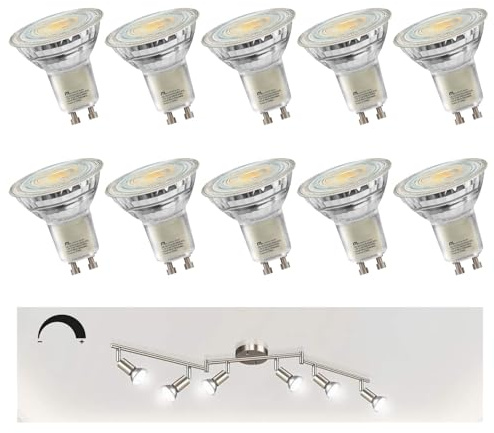 MASTERY MART Dimmable GU10 LED Light Bulbs, 5.5W Bright 5000K Daylight White 50W Halogen Equivalent, 400lm Energy Saver for Track Lighting Fixture, Kitchen, Basement, Living Room, 25000 hrs, 10 Pack
