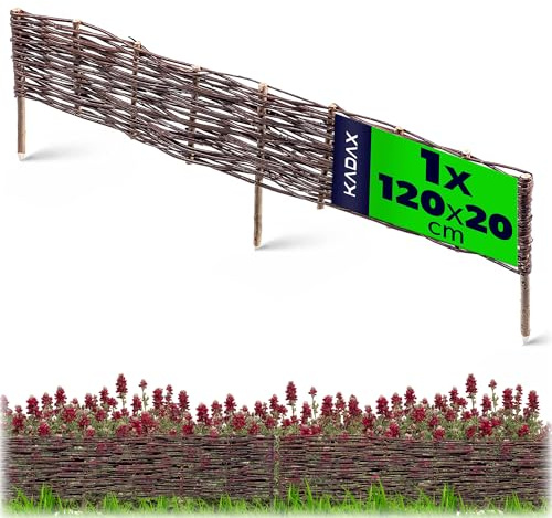 KADAX rabattgräns av vide 120 x 20 cm pilnät för rabatter, trädgårdsvägar och gräsmatta, naturlig avgränsning för blommor och grönsaker