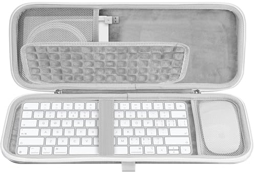Geekria Keyboard Carrying Case, Hard Shell Protective Travel Bag, Compatible with Apple Magic Keyboard (MXCL3LL/A) / MK2A3LL/A / MXCK3LL/A / MK293LL/A, Mouse Combo Case (Light Gray)