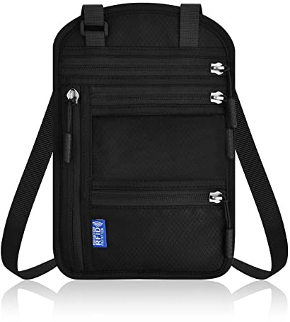 Catime Brustbeutel für Herren und Damen, Reisepass Organizer Tasche, Wasserdicht Umhängetasche Brieftasche, mit RFID Schutz, für Bargeld Karten Flugticket Schlüssel Reiseunterlagen Handy-Schwarz