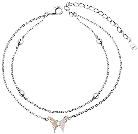 LINSTER Damvristlänk S925 sterlingsilver livsträd fjäril sjöstjärna infinity hjärta fotkedja sommar barfota strand fotkedja smycken gåva för kvinnor, 25 cm, Sterlingsilver