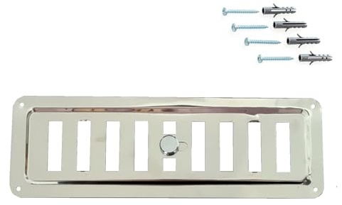 DEMLOU Rejilla de Ventilación Ajustable de Acero Inoxidable AISI 316, 23 x 15 cm. | Rectangular estrecha, apertura regulable y acero no magnético para entrada y salida de aire en cocina, baño o conducto.