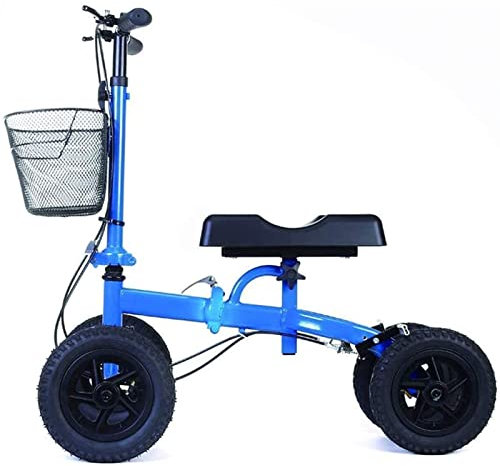 HWSY Gehhilfen für Senioren, Faltbarer Knie-Roller, alternativer Mobilitätsroller mit Krücke, höhenverstellbarer, umklappbarer Griff und leicht abnehmbare Vordertasche, Knie-Rollator für Kinder und