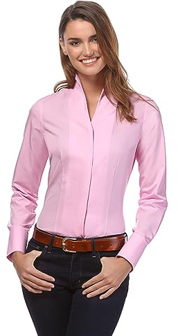 Vincenzo Boretti damblus med kupkrage, lätt figursydd, 100 % bomull, lätt att stryka, långärmad skjortblus med ståkrage, elegant, festlig, även för företag, 9-rosa, 42