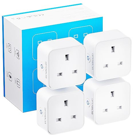 UPXNBOR Smart Plug, Wi-Fi Outlet Compatible with Alexa, Google Home, Wireless Smart Socket with Energy Monitoring, Timer & APP Remote Control - No Hub Required (4 Pack)