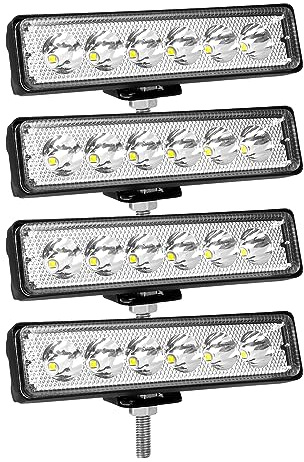 SKYWORLD 4 Pcs 6 inch 18W LED Spot Work Light Bar, Single Row LED Light Bar 12V 24V Mini Slim Offroad Driving Lights Fog Lamp Waterproof for 4x4 Car Truck Tractor SUV ATV Boat