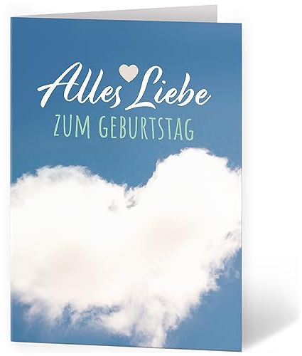 XXL Glückwunschkarte zum Geburtstag (A4) Wolken Herz - hochwertige Klappkarte | Große Design Maxi Karte Grußkarte Geburtstagskarte mit Umschlag