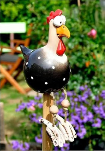 DYOUen Huhn Deko Garten Handarbeit Gartenstecker Weihnachten Hahn Gartenstatue Henne Gartendeko Hühner Gartenfigur Harz Gartendekoration, fur Outdoor Balkon Wohnzimmer (Schwarz)
