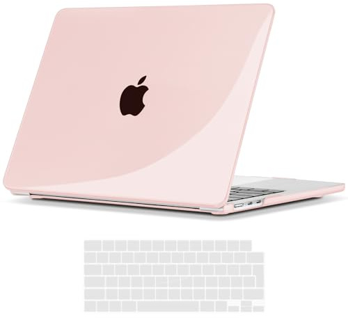 TECOOL Case compatible with MacBook Air M5 M4 M3 M2 15 inch 2023-2026 (A3448 A3241 A3114 A2941), Plastic Snap On Hard Shell Cover & UK EU Keyboard Protector, Pale Pink (Glossy)