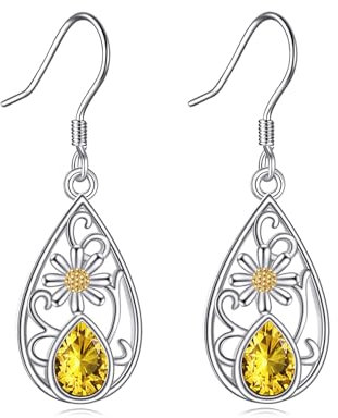 Gänseblümchen Ohrringe für Damen 925 Sterling Silber Blumen Ohrringe mit Citrin Gänseblümchen Ohrringe Blumen Schmuck Geschenk für Mädchen (Gänseblümchen Ohrringe)