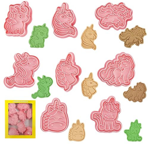 TECHEEL Einhorn Ausstecher 8 Stück Plätzchenausstecher Kinder 3D Einhorn Ausstecher Set DIY Prägeformen für Keksteig Keksausstecher Plastik,Fondant, Donut, Kuchendekoration, Schokoladen Cookie (A)