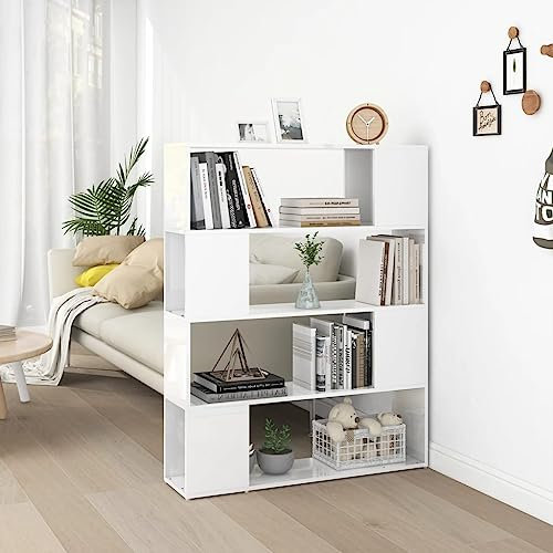 RAUGAJ Regal Bücherschrank Raumteiler Hochglanz Weiß 100x24x124cm Möbel