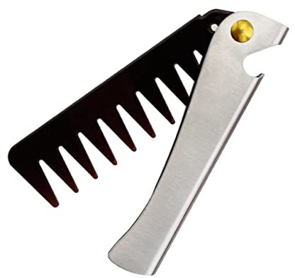 Amosfun Foldable Stainless Steel Handle Comb Pocket Comb for Men Small Size Hairdressing Accessories