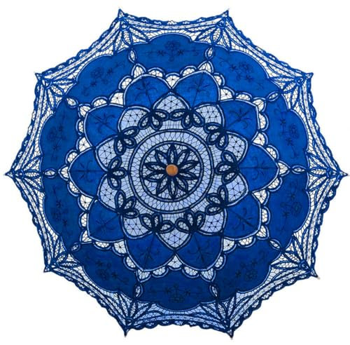 SQOIKOS Spitzenschirm im Vintage-Stil, Hochzeit, Brautschmuck, Spitzenschirm für Dekoration, Foto, Teeparty, 81,3 cm, Erwachsenengröße (Königsblau)