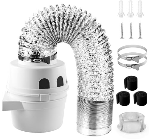 [UPGRADED]Cenipar TDIDVKZW Indoor Dryer Vent Kit Filter 3 In 1 Filter Bucket with 4 Inch 5 Feet Proflex Ducting Hose for Electric Dryers,White