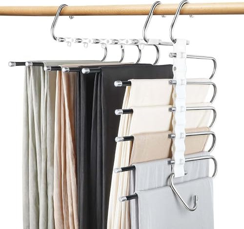 wozloify 2 Stück Hosenbügel Kleiderbügel Platzsparend kleiderbügel Faltbar Multifunktional kleiderbügel für Hosen, Jeans, Schals, Kleidung, Handtücher,Krawatten（5 Schichten Kleiderstangen pro Stück）