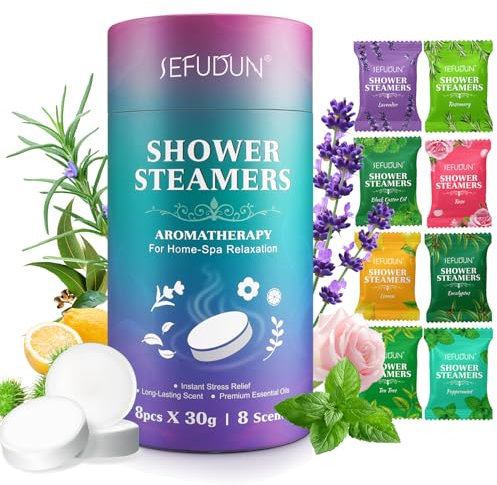 RSGRT Dusch-Dampfgarer Aromatherapie, 8er-Pack, Duschtabletten mit ätherischen Ölen zur Entspannung, Duschbomben Geschenk für Frauen und Männer, Verwöhnen Sie Selbstpflege, Geburtstagsgeschenke für