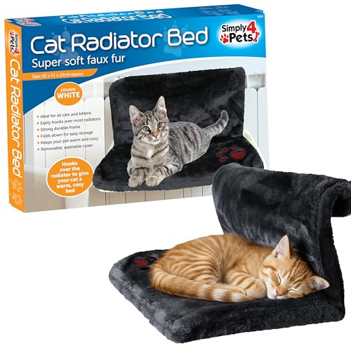 SIMPLY 4 PETS Cat Radiator Bed – Warm and Cozy Pet Radiator Hammock with Removable, Washable Cover | Metal Frame Hanging Radiator Cat Bed with Foldable Design, Cats & Kittens
