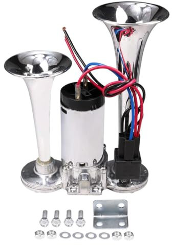 12V Super Loud Dual Trumpet Truck Horn - Electric Air Horn with Compressor for Car, Truck, Train, Motorcycle, Boat