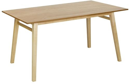 Beliani Esszimmer Küchentisch Rechteckig Furnierte Platte Natürliches Finish Massivholz Beine 150 x 90 cm Naturfarbene Esche Varley