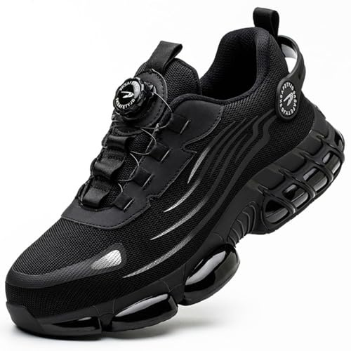 R-Win Safety Shoe for Men Women Steel Toe Caps Trainers Slip On Button Tighten Air Cushion Puncture Proof Work Sneaker