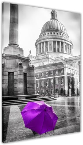 Pastello St Pauls Purple Umbrella Canvas Wall Art Picture Print for the Living Room, Bedroom, Home Decor