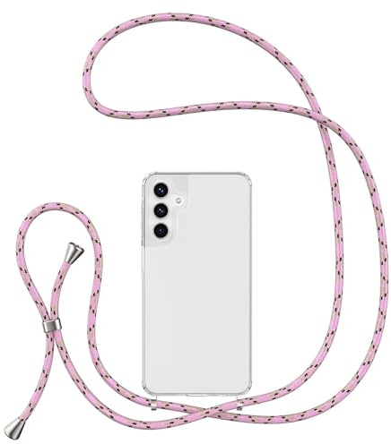 UEEBAI Crossbody Lanyard Clear case for Samsung Galaxy A15 4G/5G, Silicone Phone Cover with Adjustable Necklace Strap Soft Belt Neck Cord Lanyard Shockproof Protective Case - Black Pink