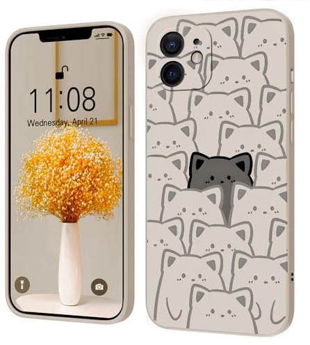 Kreative Cartoon Silikon Softcase Kompatibel mit iPhone 12 mini Hülle, [Katze Pattern] Anti-Fall-Schutzhülle,weiß