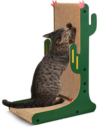 PETCUTE Rascador para Gatos en Forma de L,Reversible,Rascador de Cartón para Gatos con Juguete de Bola para Gatos de Interior,Resistente Rascador para Gatos de Cartón Corrugado,Protección de Muebles