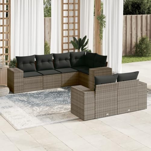 Homgoday Gartenmöbel-Set 7-teilig mit grauen Kissen aus Polyrattan, Outdoor-Sofas für den Garten, Set für den Außenbereich, Gartenmöbel-Set, Outdoor-Sofas Type3222809